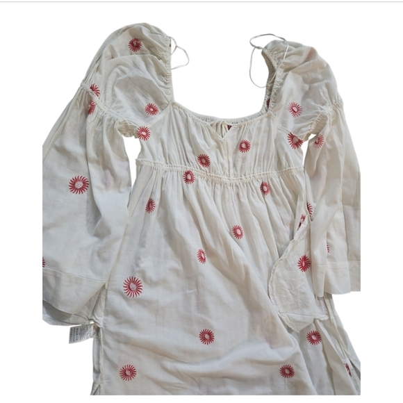 NWT Free People Woman Midi Dress  Embroidered White and Red Long Sleeve Sz L - Picture 12 of 12